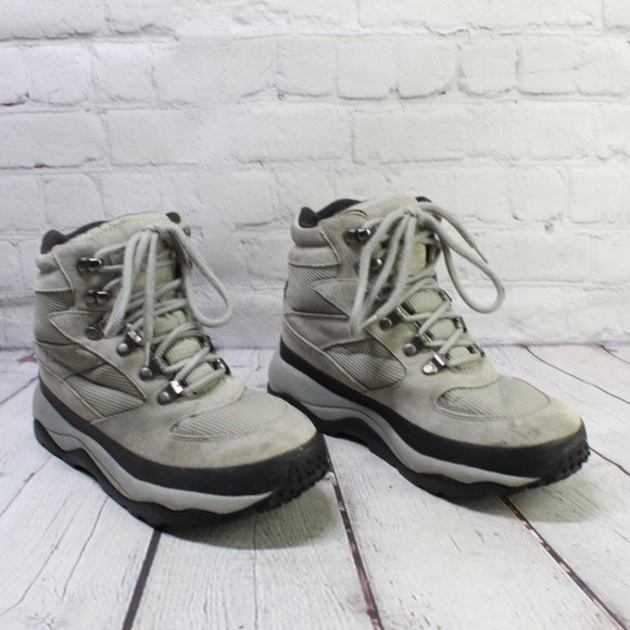 LL BEAN Gray Mesh Leather Mid Lace Up Waterproof Hiking Boots Size 9 - Picture 3 of 9